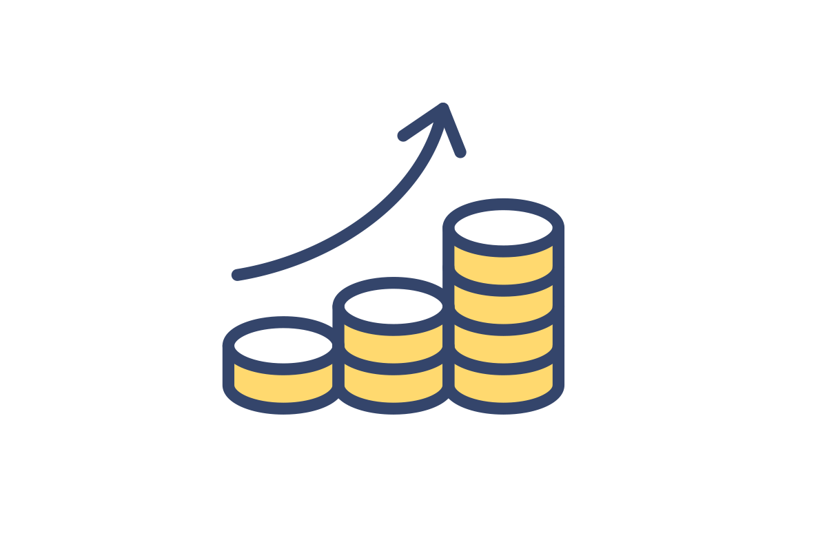 graphic of coin stacks in ascending order with an arrow pointing up