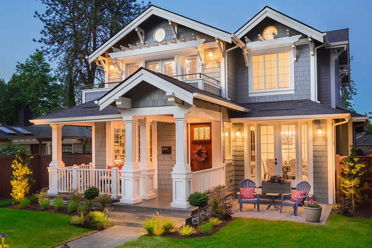 Exterior of a beautiful 2-storey dark gray house