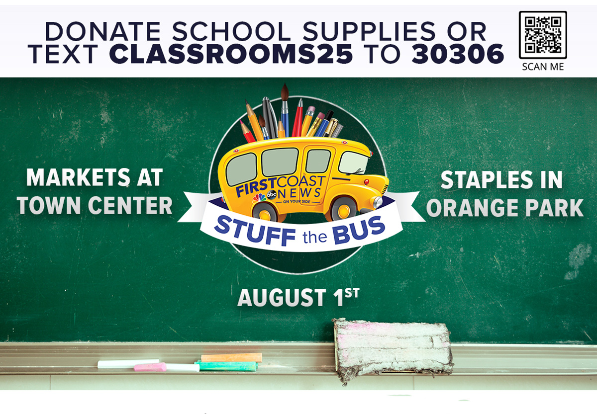 Logo of school bus with supplies