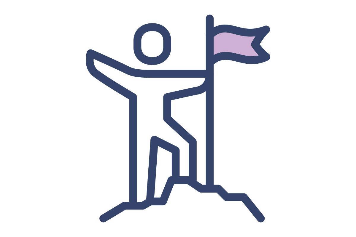 Person holding flag on hill icon
