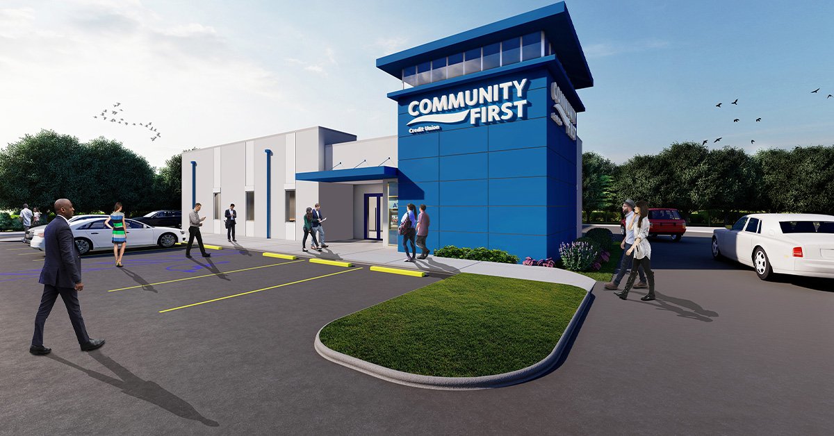 rendering of a community first building exterior