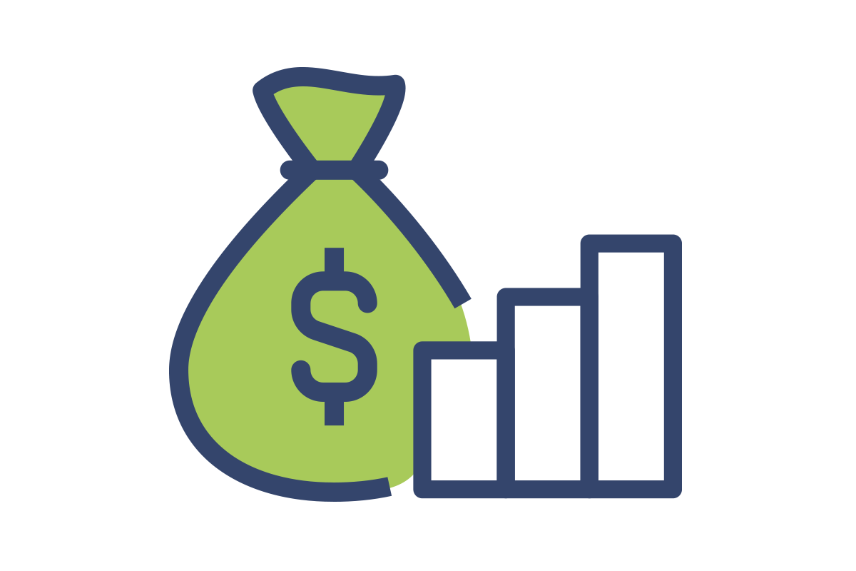 Icon - Bag of money with bar graph