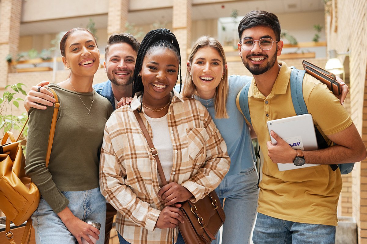 a group of students smiling